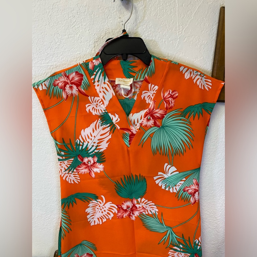Waltah Clarke (?) “Kamaile” Vintage Hawaiian Shops Maxi Dress Orange 70s SMALL - Picture 12 of 15